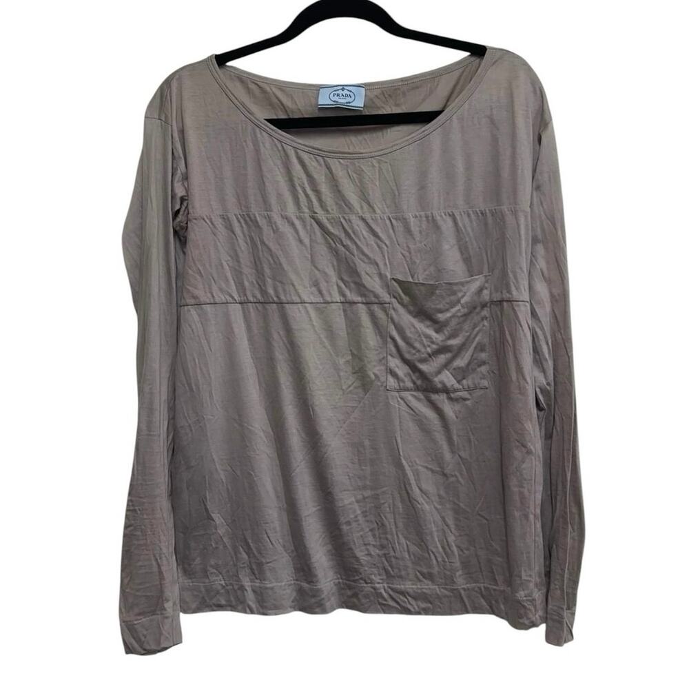 Prada Milano Taupe Pocket Long Sleeve Tee Top Small